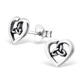 Aramat jewels ® - Keltische zilveren oorbellen hart geoxideerd 925 zilver 8mm x 7mm