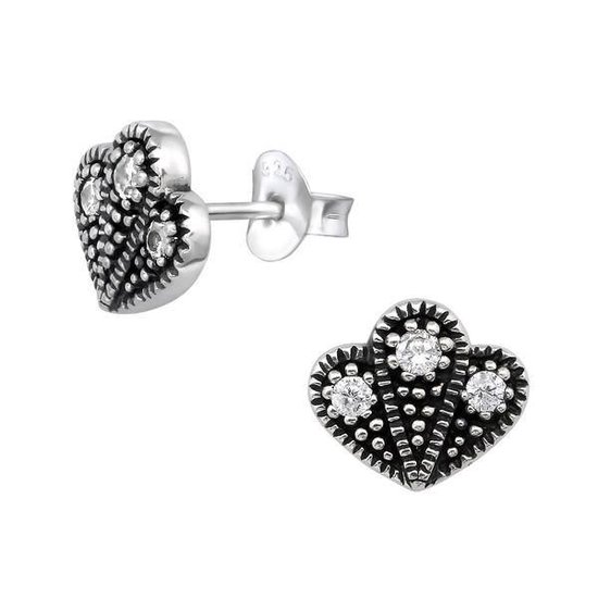 Aramat jewels ® - Geoxideerde zilveren oorbellen waaier zirkonia 925 zilver 10mm x 7mm transparant dames