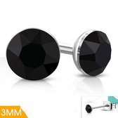 Aramat jewels ® - Ronde zweerknopjes zwart kristal staal 3mm