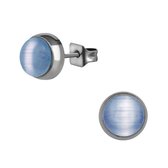 Aramat jewels ® - Zweerknopjes cat eye blauw zilverkleurig chirurgisch staal 7mm dames