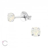 Aramat jewels ® - Zilveren oorbellen 4mm witte opaal swarovski elements kristal