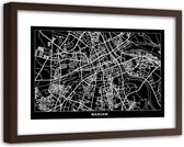 Foto in frame , Plattegrond Warschau  , 120x80cm , Zwart wit , wanddecoratie