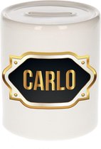 Carlo naam cadeau spaarpot met gouden embleem - kado verjaardag/ vaderdag/ pensioen/ geslaagd/ bedankt