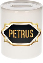 Petrus naam cadeau spaarpot met gouden embleem - kado verjaardag/ vaderdag/ pensioen/ geslaagd/ bedankt