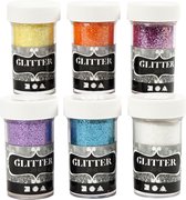 Glitter, diverse kleuren, 6x20 gr/ 1 doos