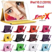 EmpX.nl Apple iPad 10.2 (2019) 360° Draaibaar tablethoes met Stylus Pen en Screen protector Rood Kunstleer | 360° Draaibaar Cover | Easy-click beschermhoes met gekleurde stylus pen en Screen 