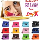 EmpX.nl Apple iPad Air 9,7''/iPad 5 (2017)/iPad 6 (2018) 360° Draaibaar tablethoes Zwart Kunstleer | 360° Draaibaar Cover | Easy-click beschermhoes | Book Cover | passend hoes | Book Case | i