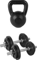 Tunturi - Fitness Set - Halterset 20 kg incl 2 Dumbbellstangen - Kettlebell 16 kg