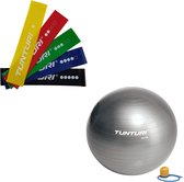 Tunturi - Fitness Set - Weerstandsbanden 5 stuks - Gymball Zilver 65 cm
