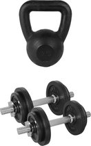 Tunturi - Fitness Set - Halterset 20 kg incl 2 Dumbbellstangen - Kettlebell 12 kg