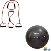 Tunturi - Fitness Set - Tubing Set Rood - Gymball Zwart met Anti Burst 55 cm