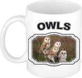 Dieren kerkuil beker - owls/ uilen mok wit 300 ml