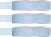 3x Hobby/decoratie lichtblauwe organza sierlinten 1,5 cm/15 mm x 20 meter - Cadeaulint organzalint/ribbon - Striklint linten blauw