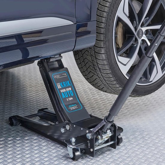 Datona® Autokrik - Hydraulische Krik - Auto krik extra Laag 3 Ton - Hefhoogte 8 cm tot 50,8 cm - Snellift - met rubber pad en zwenkwielen