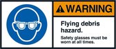 Warning Flying debris hazard sticker, ANSI, 2 per vel 70 x 160 mm