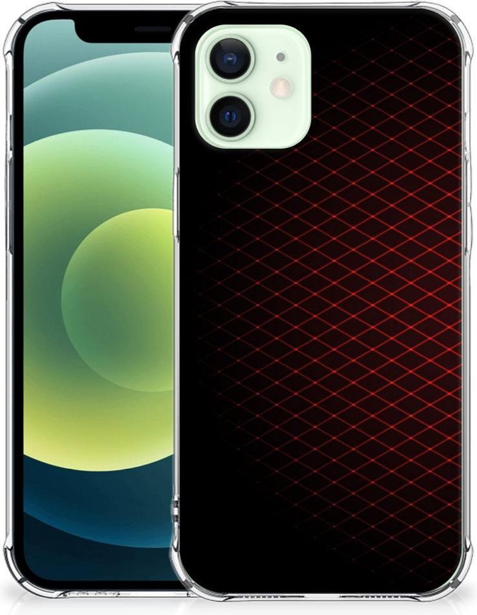 iPhone 12 Mini Doorzichtige Silicone Hoesje Geruit Rood