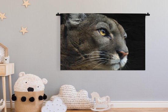 Tapisserie Animaux sur fond noir - Puma sur fond noir Tapisserie coton 120x80 cm - Tapisserie avec photo