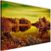 Schilderij Zicht op het meer, 2 maten, groen/bruin, Premium print