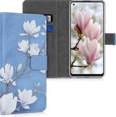 kwmobile telefoonhoesje voor Samsung Galaxy A21s - Hoesje met pasjeshouder in taupe / wit / blauwgrijs - Magnolia design