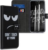 kwmobile telefoonhoesje voor Samsung Galaxy M21 - Hoesje met pasjeshouder in wit / zwart - Don't Touch My Phone design