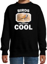 Dieren vogels sweater zwart kinderen - birds are serious cool trui jongens/ meisjes - cadeau baardmannetje vogel/ vogels liefhebber 9-11 jaar (134/146)