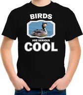 Dieren vogels t-shirt zwart kinderen - birds are serious cool shirt  jongens/ meisjes - cadeau shirt fuut vogel/ vogels liefhebber XS (110-116)