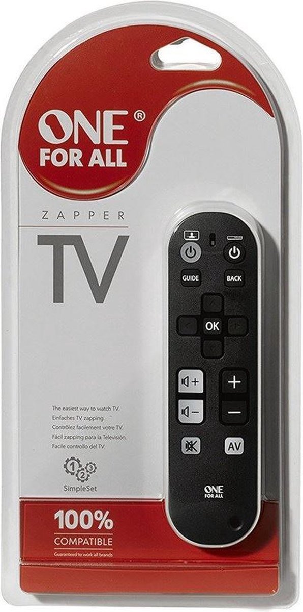One For All Zapper Basic URC 6810 Telecomando Universale - Per TV, Decoder, Soundbar, 3 Dispositivi, Tasti Grandi, Funzione Apprendimento - 6