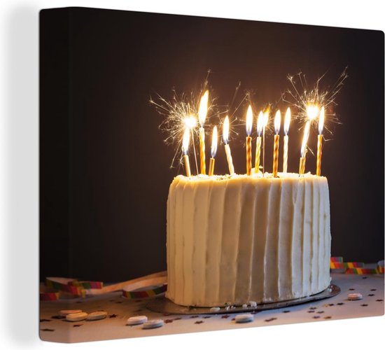 Gâteau d'anniversaire avec bougies 40x30 cm - petit - Tirage photo sur  toile... | bol