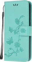 Samsung Galaxy A12 Hoesje - Coverup Bloemen & Vlinders Book Case - Cyan