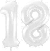 De Ballonnenkoning - Folieballon Cijfer 18 Wit Metallic Mat - 86 cm