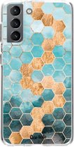 Casetastic Samsung Galaxy S21 4G/5G Hoesje - Softcover Hoesje met Design - Honeycomb Art Blue Print