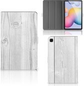 Standcase Hoesje Geschikt voor Samsung Galaxy Tab S6 Lite | Tab S6 Lite 2022 Hoes met Magneetsluiting Wit Hout