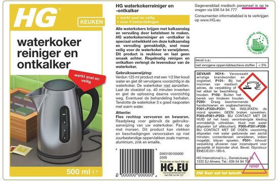 HG waterkokerreiniger en -ontkalker - 500ml - reinigt en ontkalkt - voor 4  behandelingen | bol.com