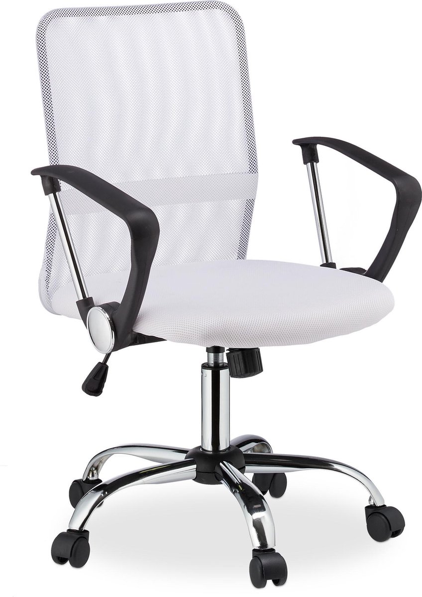 Relaxdays bureaustoel ergonomisch computerstoel netstof tot 120 kg burostoel wit