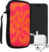 kwmobile hoesje voor smartphones XXL - 7" - hoes van Neopreen - Abstracte golf roze/oranje design - roze / oranje - binnenmaat 17,7 x 8,5 cm