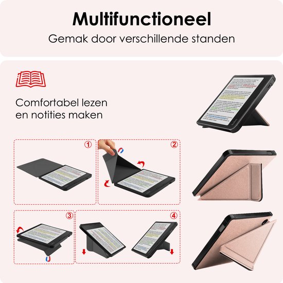 Hoes Geschikt voor Kobo Libra Colour Hoesje Bookcase Cover Book Case Hoes Sleepcover Trifold - Rosé Goud van i12Cover — afbeelding 3