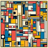Line art mondriaan artwork | Abstracte lijnen dansen in harmonie op het canvas van Mondriaan | Kunst - 40x40 centimeter op Dibond | Foto op Dibond - wanddecoratie schilderij