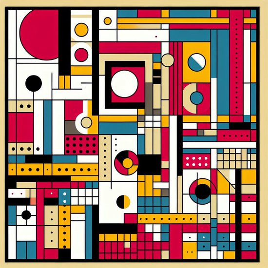 Pop art mondriaan schilderij | Mondriaanse pop art: een bruisende fusion van kleur en geometrie | Kunst - 60x60 centimeter op Canvas | Foto op Canvas