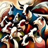 Modern vee schilderij | Hedendaags vee: een artistieke uiting van moderne boerderijdieren | Kunst - 100x100 centimeter op Canvas | Foto op Canvas