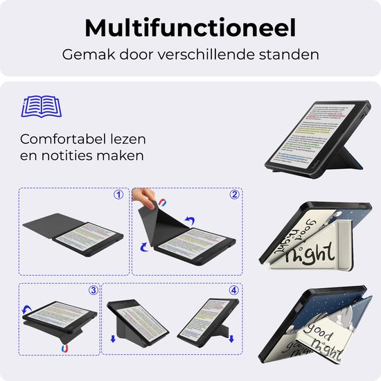 Hoesje Geschikt voor Kobo Libra Colour Hoesje Luxe Bescherm Case Trifold Met Screenprotector - Hoes Geschikt voor Kobo Libra Colour Hoes Book Cover - Kat van Hoesje  — afbeelding 5