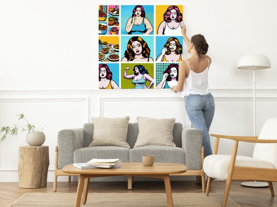 Pop art dikke dames artwork | Volumineuze Vixens: Hedendaagse Pop Art Portretten van Dikke Dames | Kunst - 30x30 centimeter op Dibond | Foto op Dibond - wanddecoratie schilderij