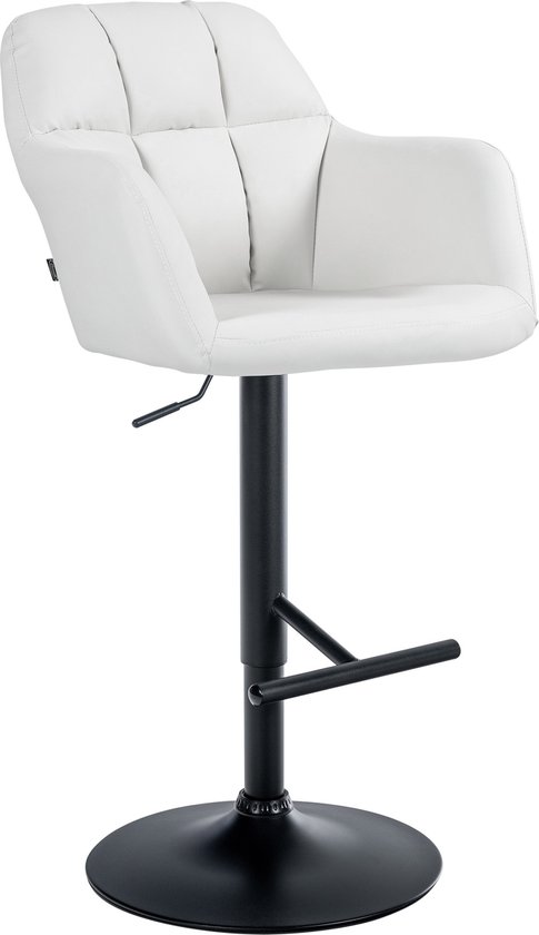 Tabouret de bar CLP Natoma - Avec dossier - Ajustable - Avec repose-pieds - Simili cuir - Métal noir et blanc mat