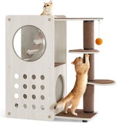 Rootz Cat Scratching Post - Cat Tree - Cat Furniture - Particle Board - Felt - Carpet Material - Cotton Linen Fabric - Pine Wood - PET Plastic - Oatmeal Brown - Coffee Brown - 89.7cm x 40cm x 100cm - 26kg - Max. Static Load Capacity 38.5kg