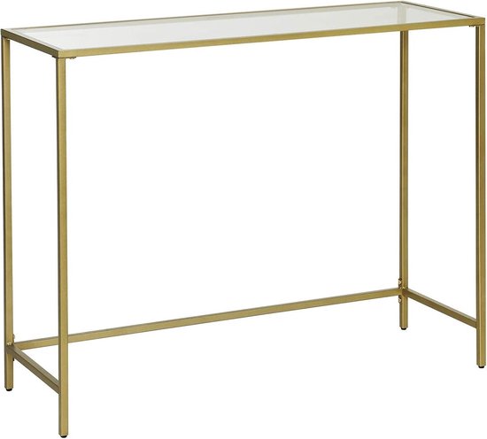 Rootz moderne glazen consoletafel - gouden metalen frame - paneel van gehard glas - stijlvol en praktisch - stevig en duurzaam - verstelbare poten - 100 cm x 35 cm x 80 cm