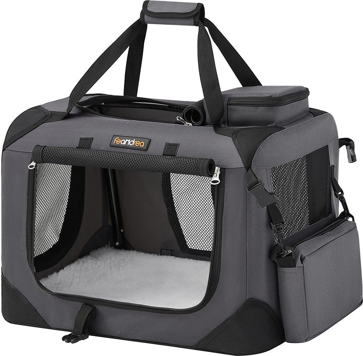 Rootz Living Rootz Hondenbox met grijs metalen frame Hondendraagtas Draagbare krat PVC gecoat Fleece gevoerd Lichtgewicht Compact 50 cm x 35 cm x 35 cm
