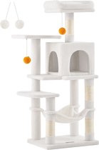 Rootz Cat Scratching Post - Cream White Cat Tree - Cat Climbing Tower - Chipboard Plush Sisal - 45cm x 35cm x 112cm - Sturdy Construction - Multiple Cats - Easy Assembly