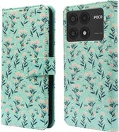 iMoshion Hoesje Geschikt voor Xiaomi Poco X6 Pro Hoesje Met Pasjeshouder - iMoshion Design Bookcase smartphone - Blauw / Blue Flowers