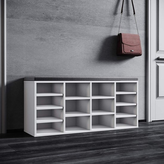 SONNI Schoenenrek met zitvlak, schoenenkast met zitbank, 103,5 x 30 x 48 cm, met verstelbare legplanken, met opbergruimte schoenenrek, met zitkussen