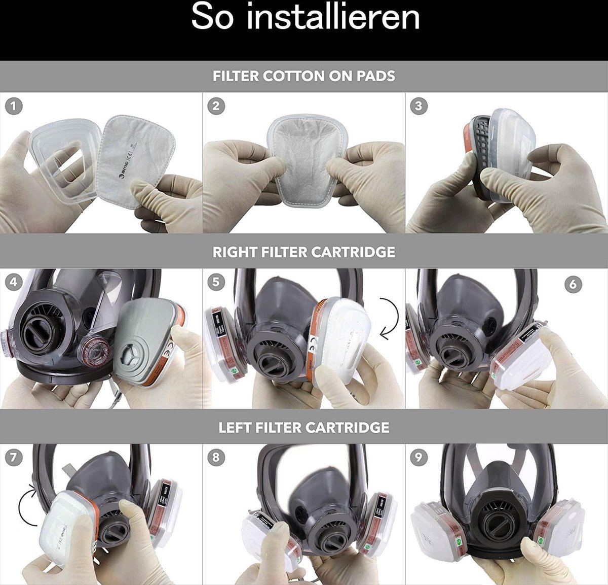 15-in-1 gasmasker, volgelaatsmasker met filter, industrieel stofmasker