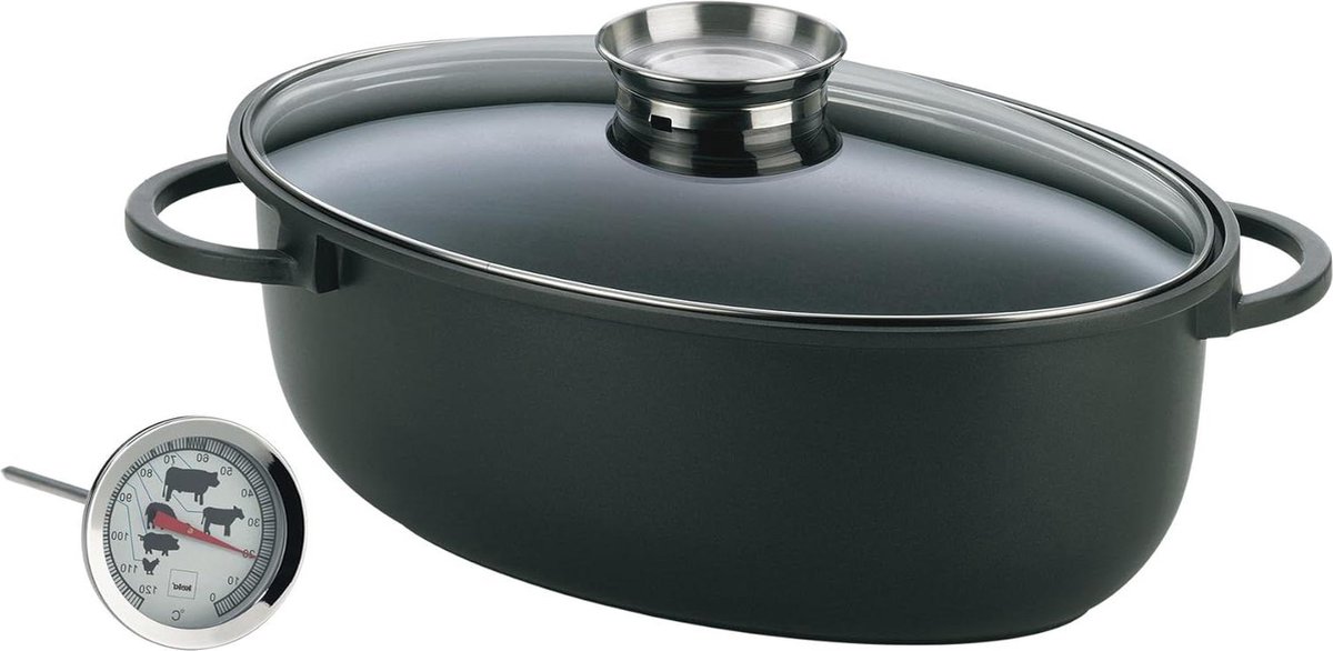 Kerros Braadpan met vleesthermometer - gegoten aluminium - 390224 zwart